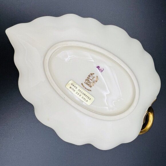 Vintage Lenox Leaf Dish Hand Painted 24K Gold TrimBone China Trinket Candy 7.5” - Picture 4 of 7